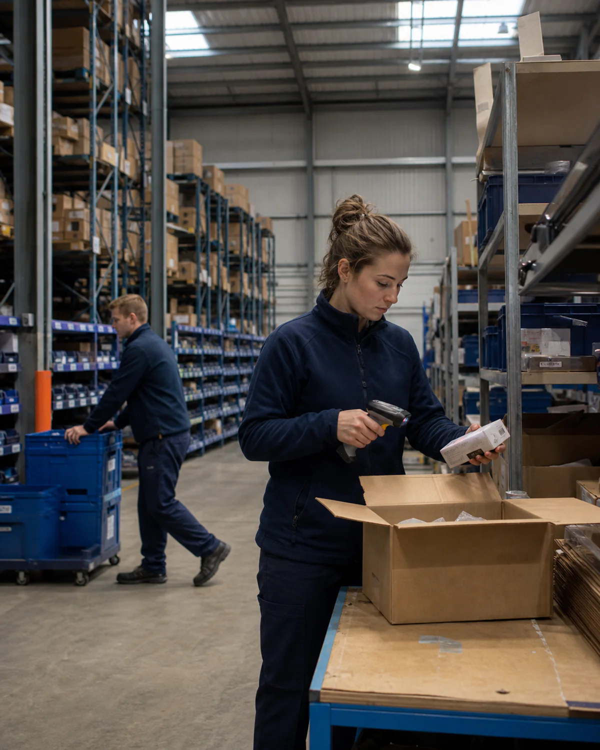 Fulfilment operatives picking and packing orders on the warehouse floor